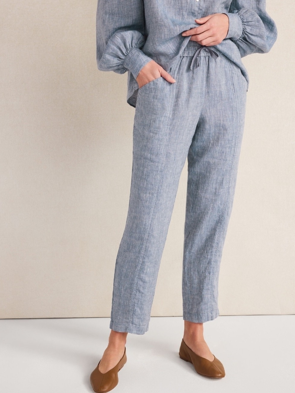 Talbots Light Blue Linen-Blend Straight Leg Pants